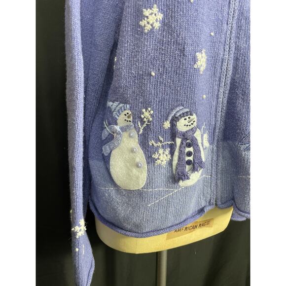 Vintage Ugly Christmas Sweater, Croft & Barrow Petite, Periwinkle Blue Cardigan - Picture 7 of 11